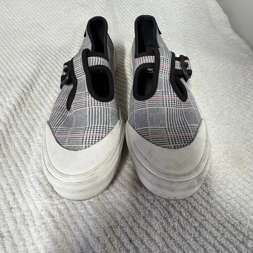 Vans Womens Sz 8.5 Shoes Style 93 Plaid Canvas Mary Janes Sneakers Pink Black - Picture 2 of 6